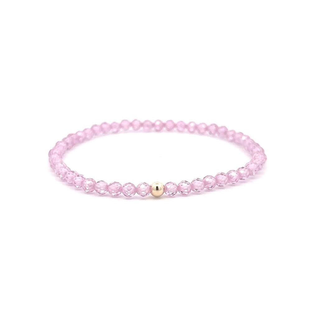 Cubic Zirconia Micro Faceted Gemstone Stretch Bracelet 14K Gold Accent Bead